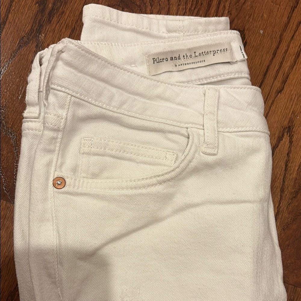Pilcro and the Letterpress white high rise skinny jeans